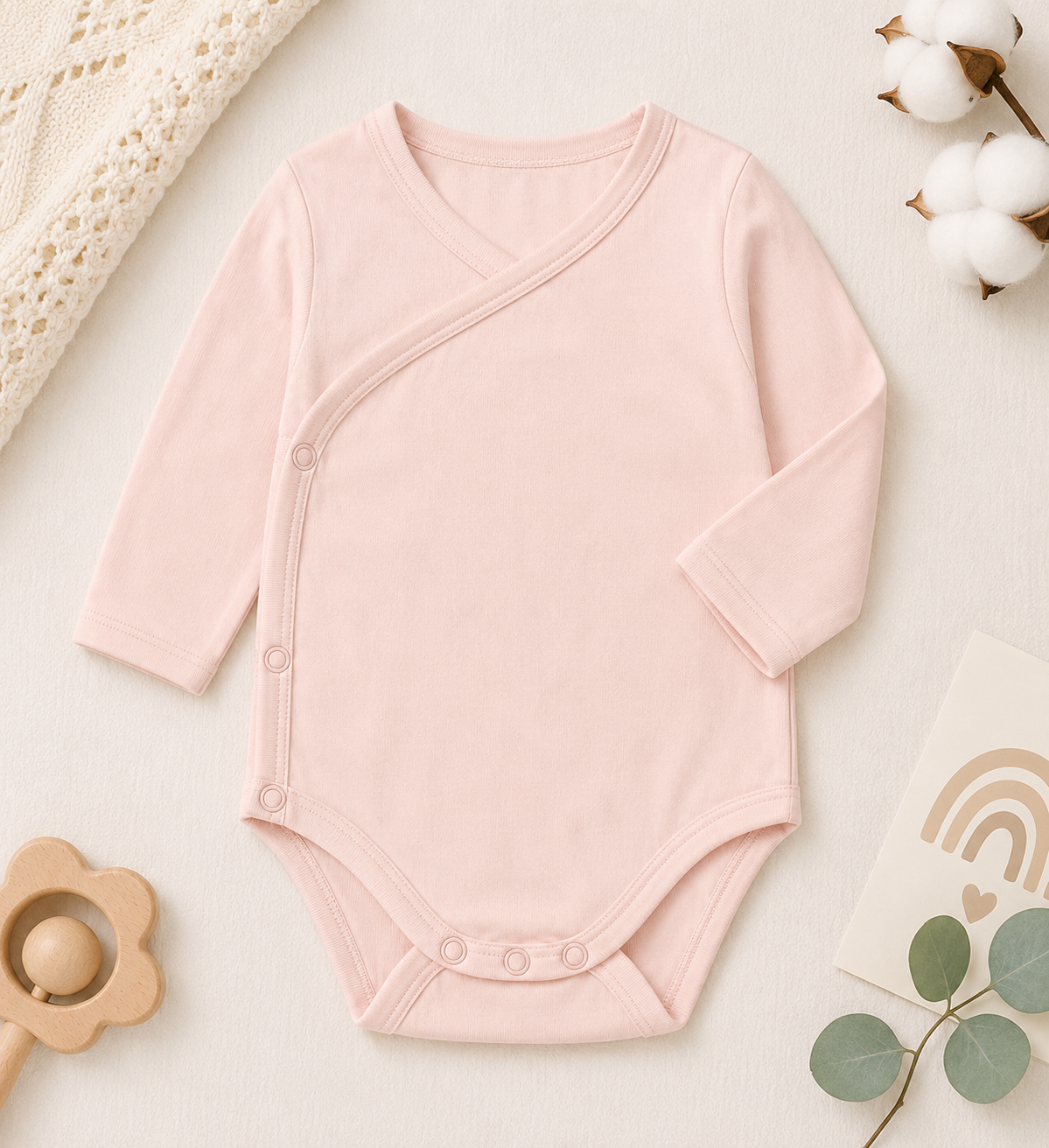 Baby Bamboo Long Sleeve Wrap Bodysuit – Soft Newborn One-Piece Romper