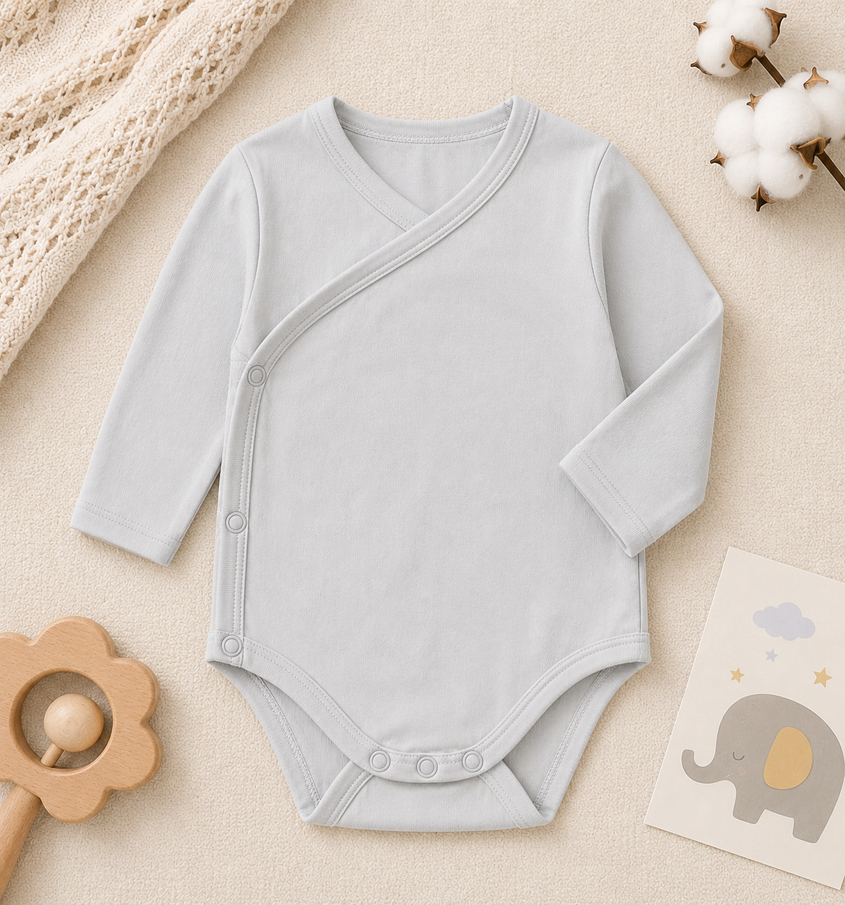 Baby Bamboo Long Sleeve Wrap Bodysuit – Soft Newborn One-Piece Romper