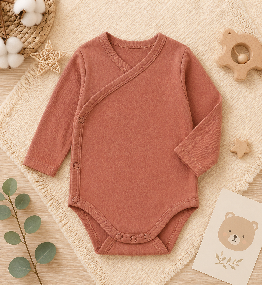 Baby Bamboo Long Sleeve Wrap Bodysuit – Soft Newborn One-Piece Romper