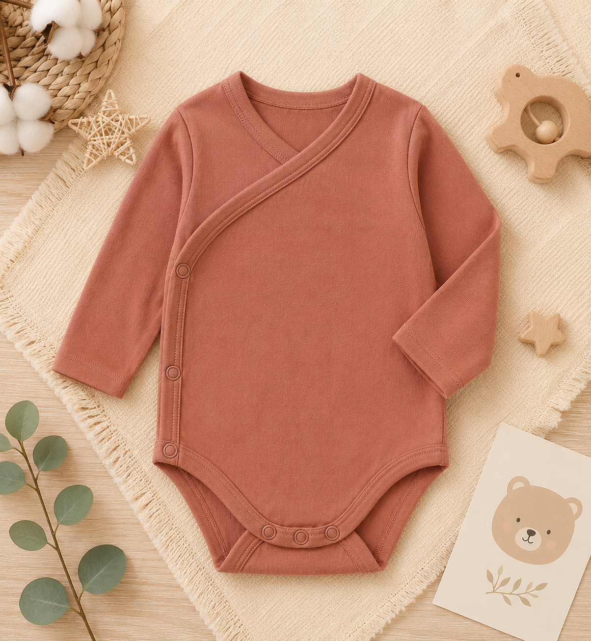 Baby Bamboo Long Sleeve Wrap Bodysuit – Soft Newborn One-Piece Romper