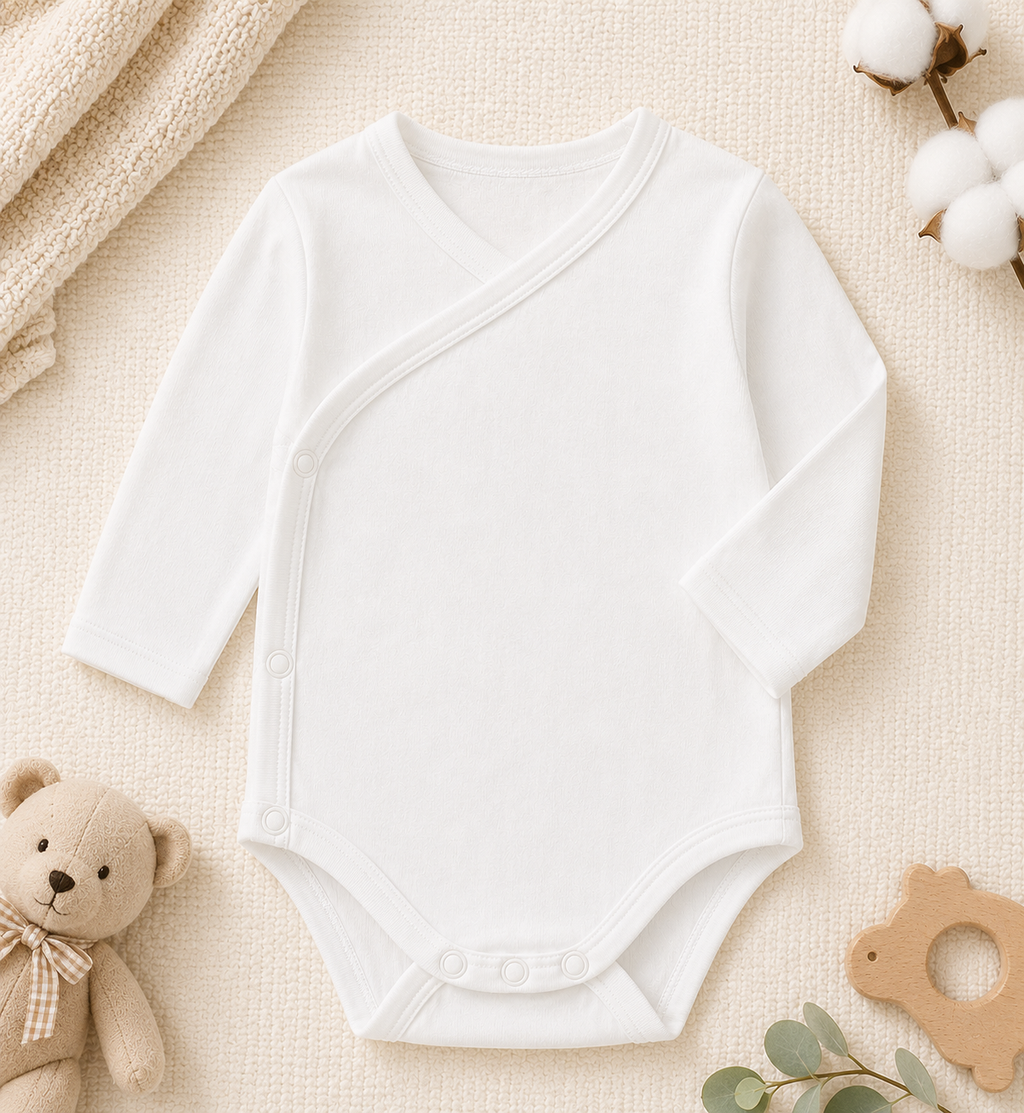 Baby Bamboo Long Sleeve Wrap Bodysuit – Soft Newborn One-Piece Romper