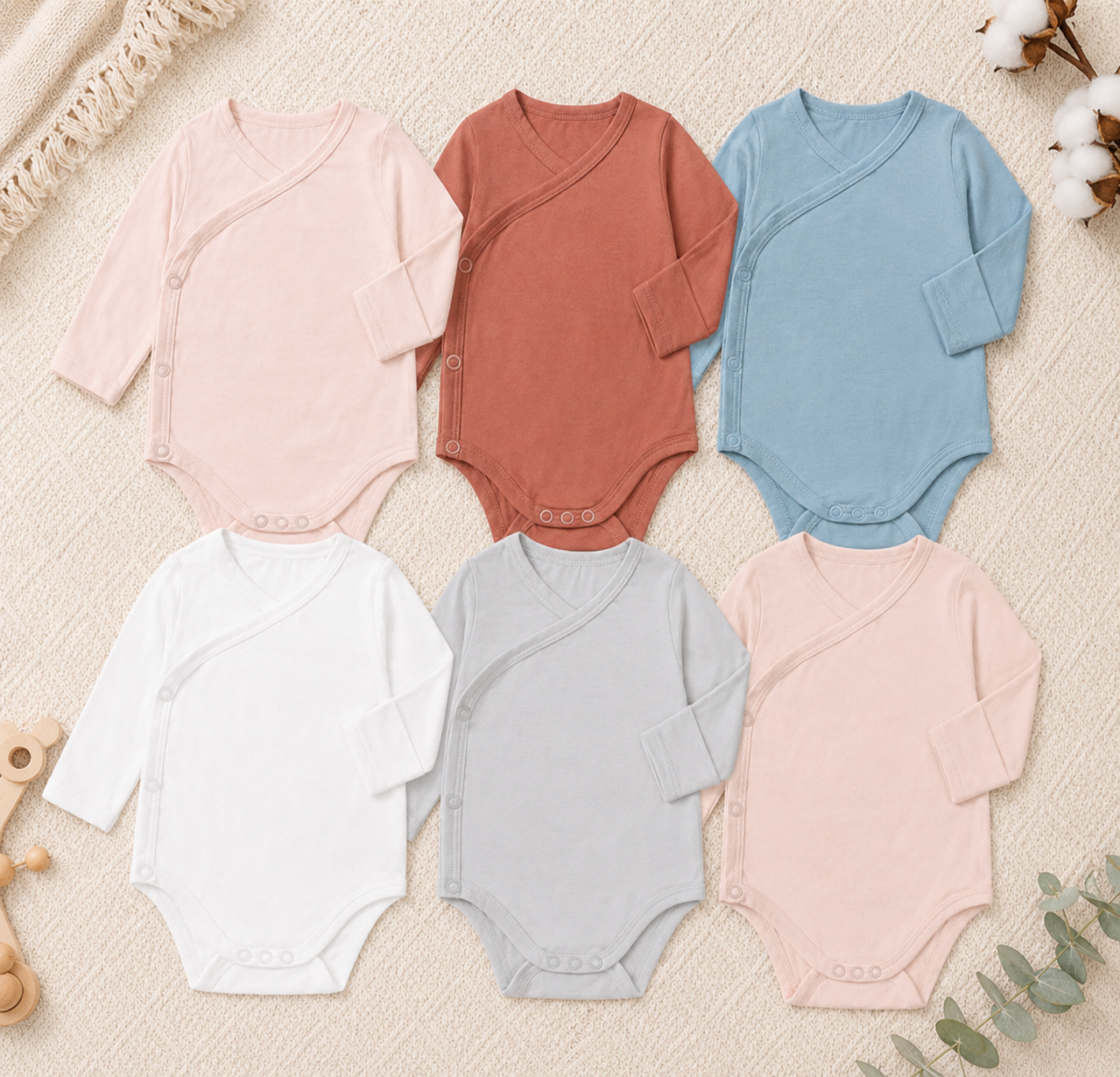 Baby Bamboo Long Sleeve Wrap Bodysuit – Soft Newborn One-Piece Romper