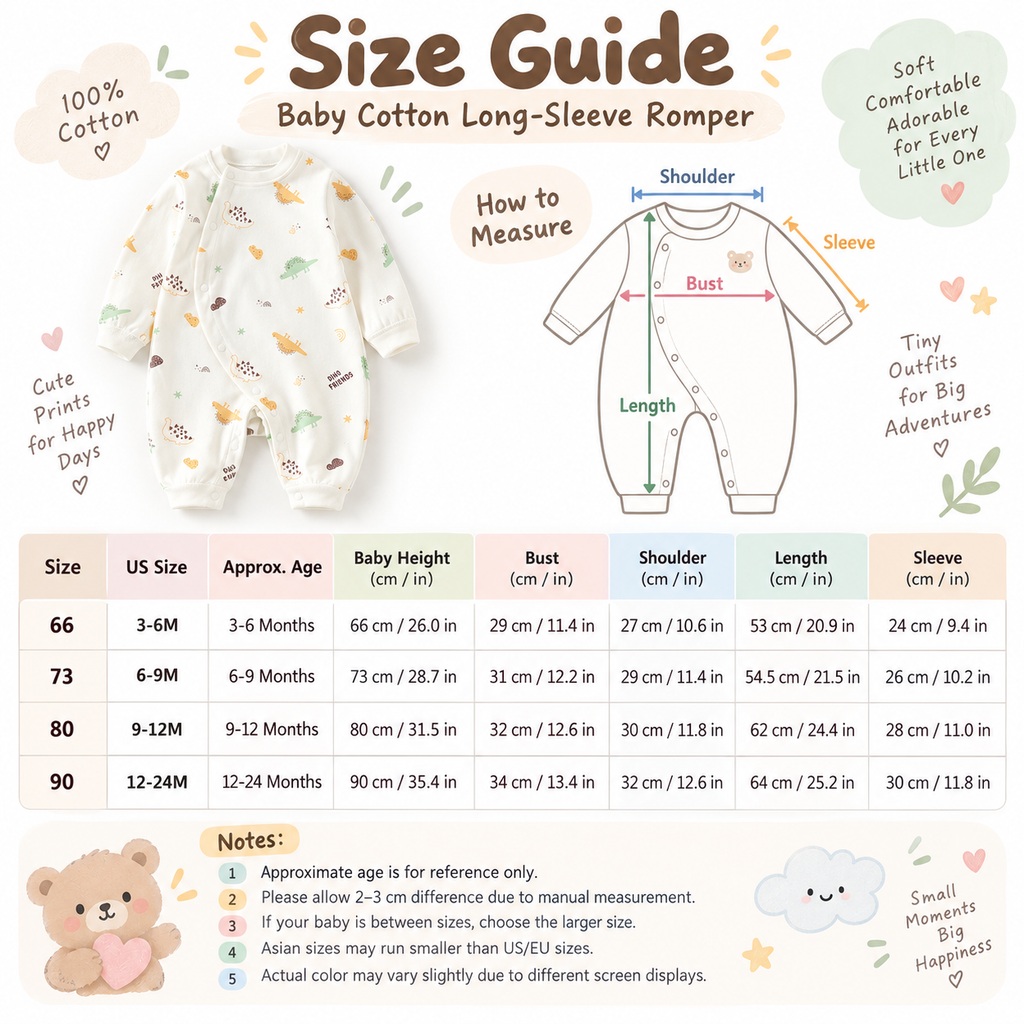 Baby Cotton Long-Sleeve Romper – Lightweight Cartoon Print Onesie for Newborns & Infants