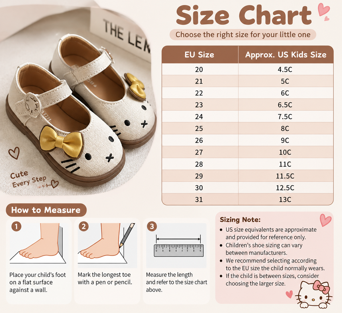 Girls Bow Mary Jane Flats – Cartoon PU Shoes with Hook-and-Loop Strap
