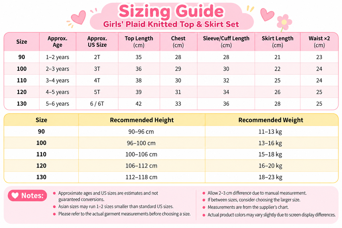 Girls' Plaid Knitted Top & Skirt Set – Cute 2-Piece Outfit