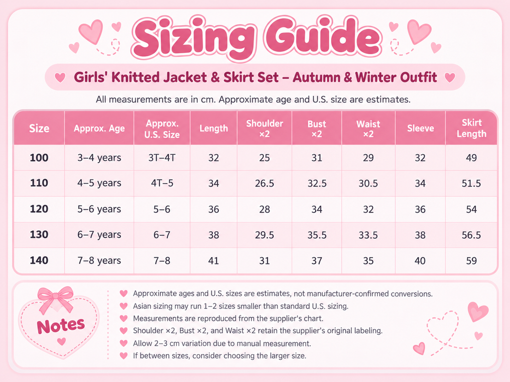Girls' Knitted Jacket & Skirt Set – Autumn & Winter Outfit