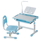 Kids Adjustable Study Desk and Chair Set with LED Table Lamp, Bookshelf & Storage Drawer