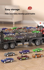Kids' Transforming Container Truck & Race Car Track Set – Multi-Level Car Launcher with Mini Cars