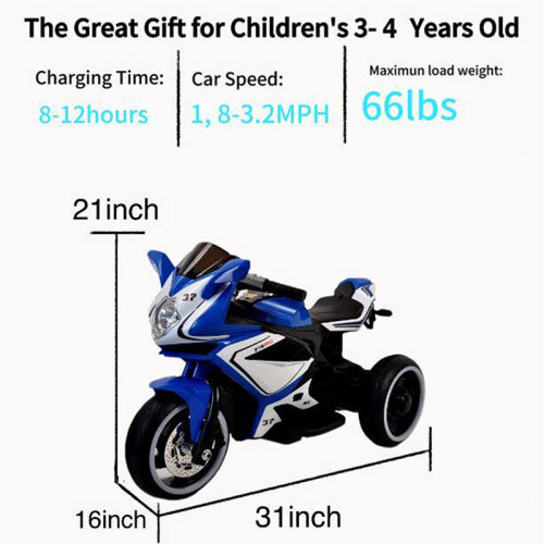 6V Kids Electric Ride-On Motorcycle with LED Light-Up Wheels, Headlight & MP3 Player