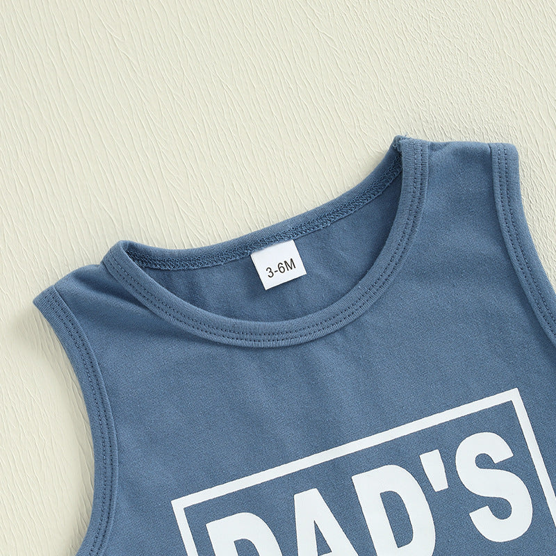Baby Boys’ 2-Piece Summer Tank Top & Shorts Set – “Dad’s Little Dude” Cotton Outfit