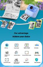 Kids Instant Print Digital Camera – 1080P Dual-Lens Camera with 2.4" IPS Screen, Thermal Printing & Games