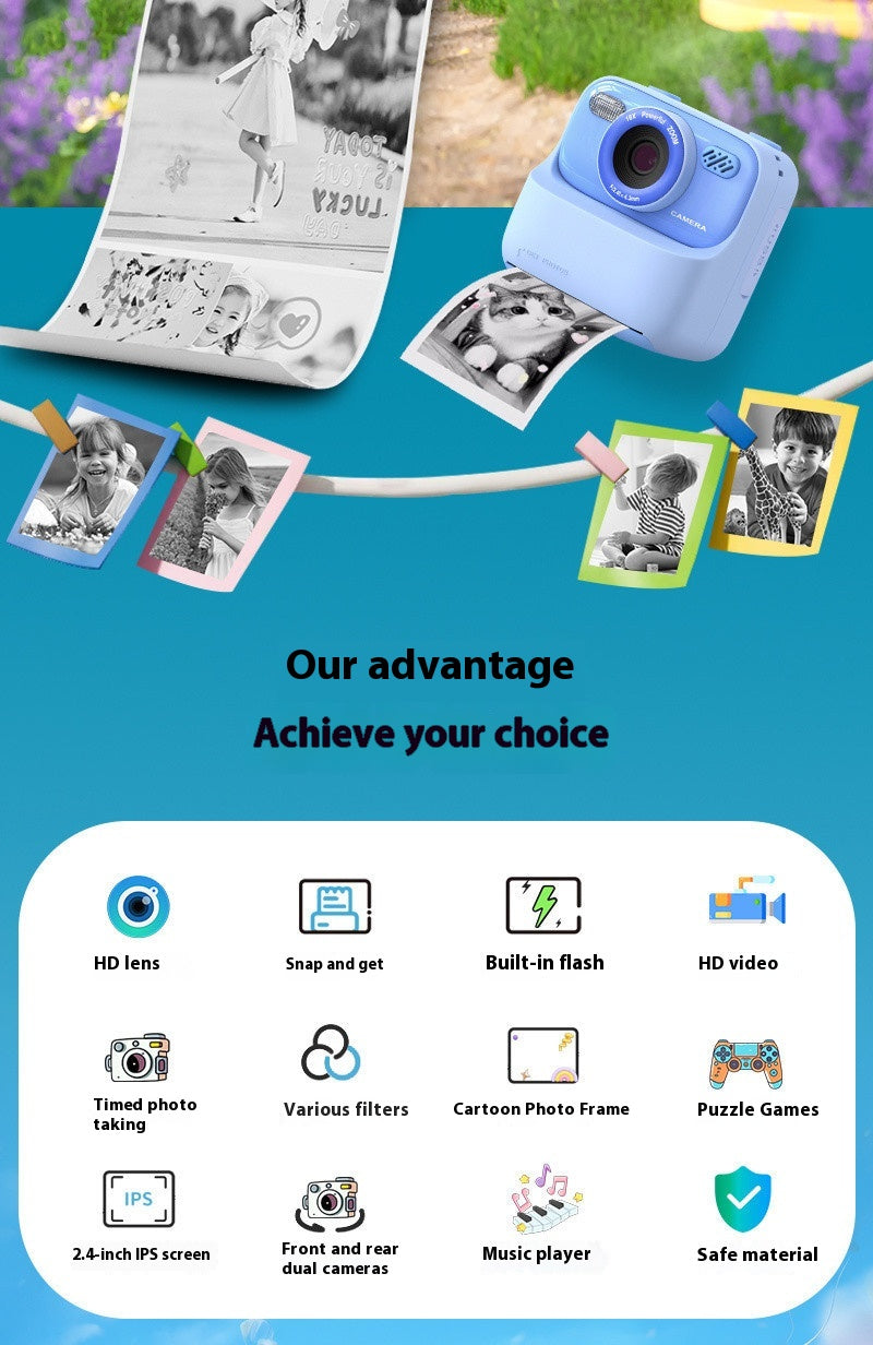 Kids Instant Print Digital Camera – 1080P Dual-Lens Camera with 2.4" IPS Screen, Thermal Printing & Games