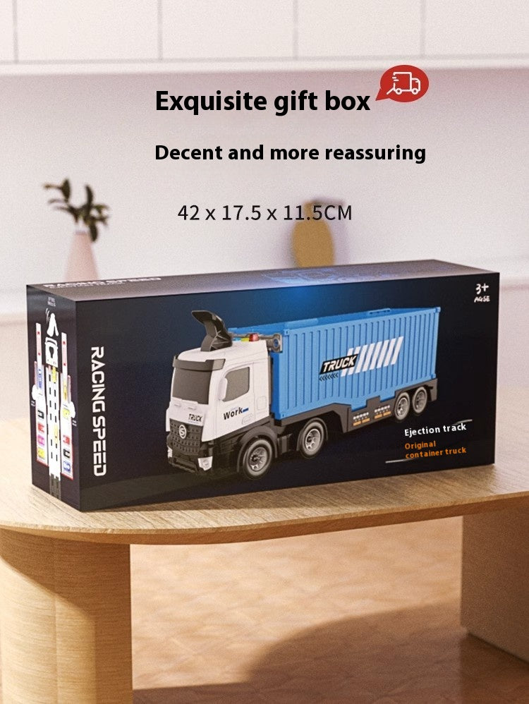 Kids' Transforming Container Truck & Race Car Track Set – Multi-Level Car Launcher with Mini Cars
