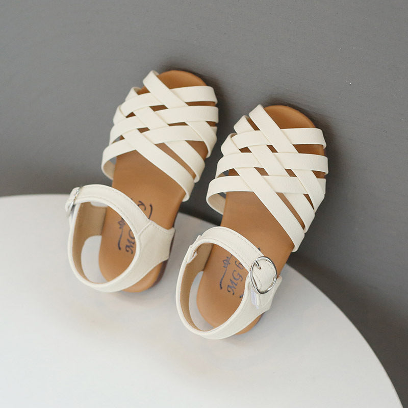 Buckle Toe Soft Sole Woven Girls Sandals - for toddlers