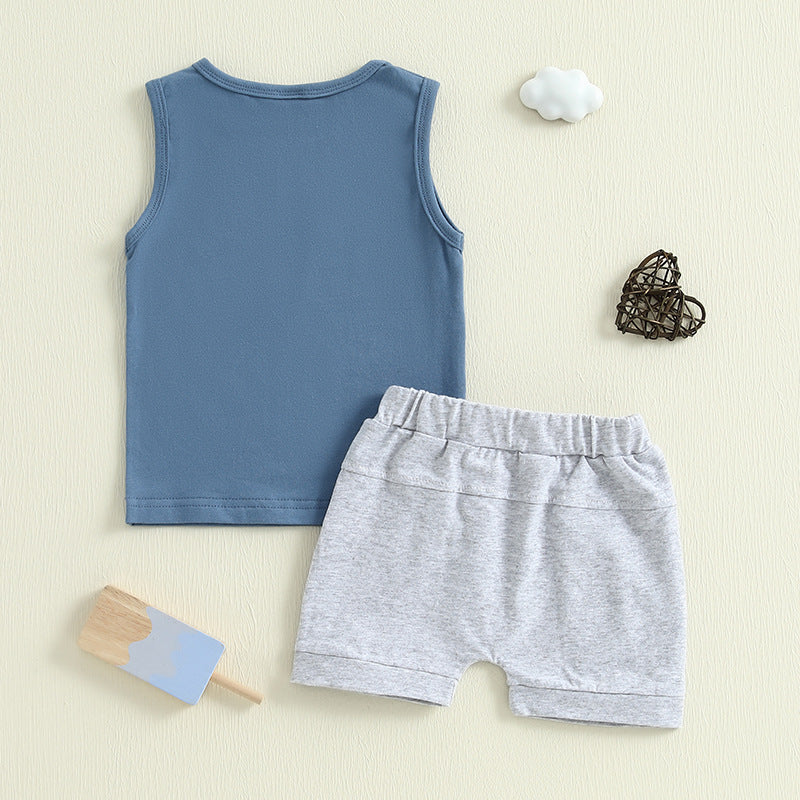 Baby Boys’ 2-Piece Summer Tank Top & Shorts Set – “Dad’s Little Dude” Cotton Outfit