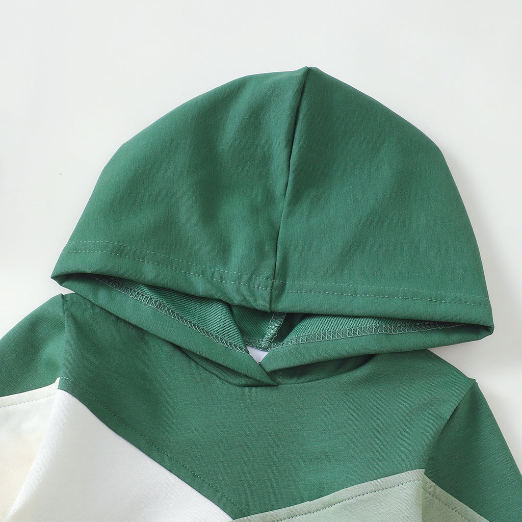 Kids Color-Block Hooded Tracksuit Set – Cotton Long Sleeve Hoodie & Jogger Outfit
