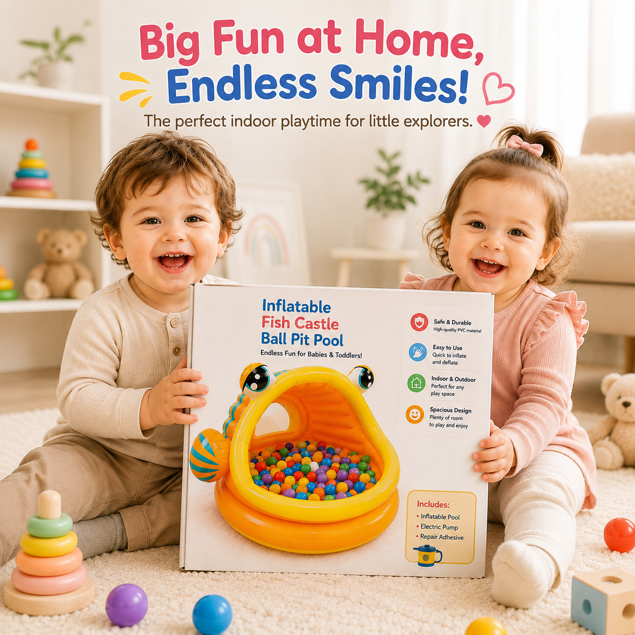 Inflatable Fish Castle Ball Pit Pool – for babies & toddlers